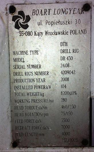 Used 2008 Boart Longyear DeltaBase 430 Drill Rig