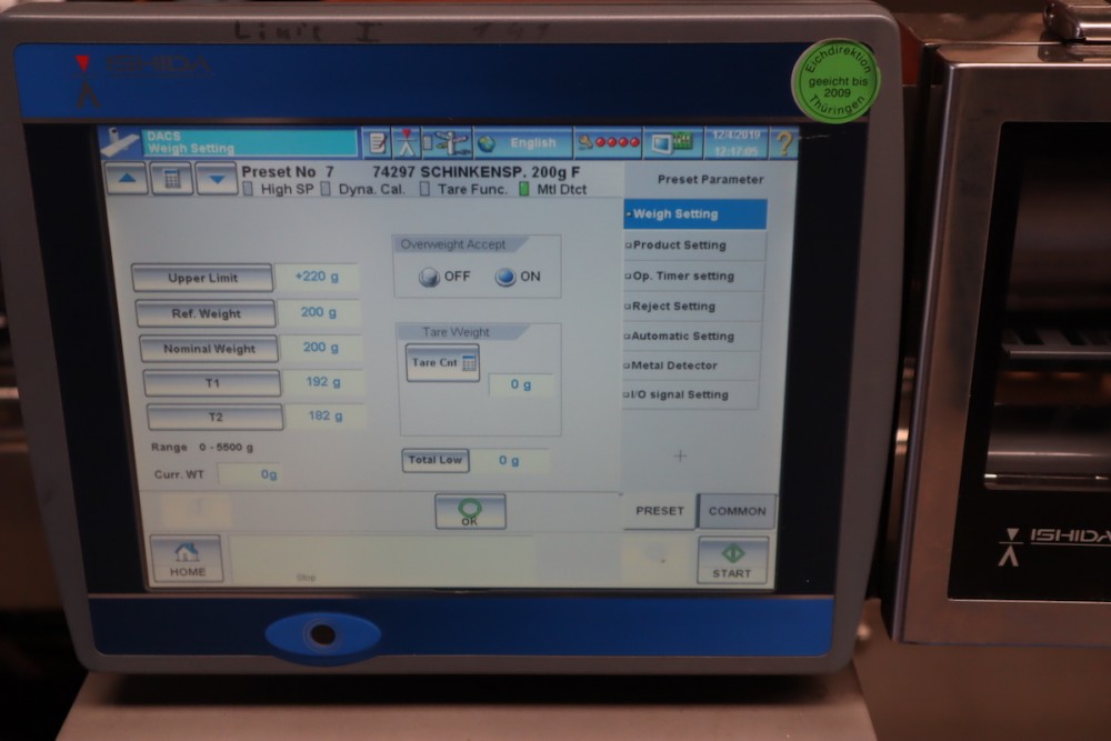 Used Ishida and Ceia checkweigher metaldetector combination