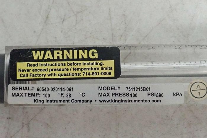 Used King Instrument Company Model 7511215B01 Flow Meter