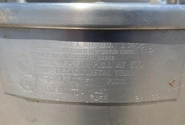 Used 40 gallon Groen Stainless Steel Jacketed Tilt Steam Kettle TDA/1-40
