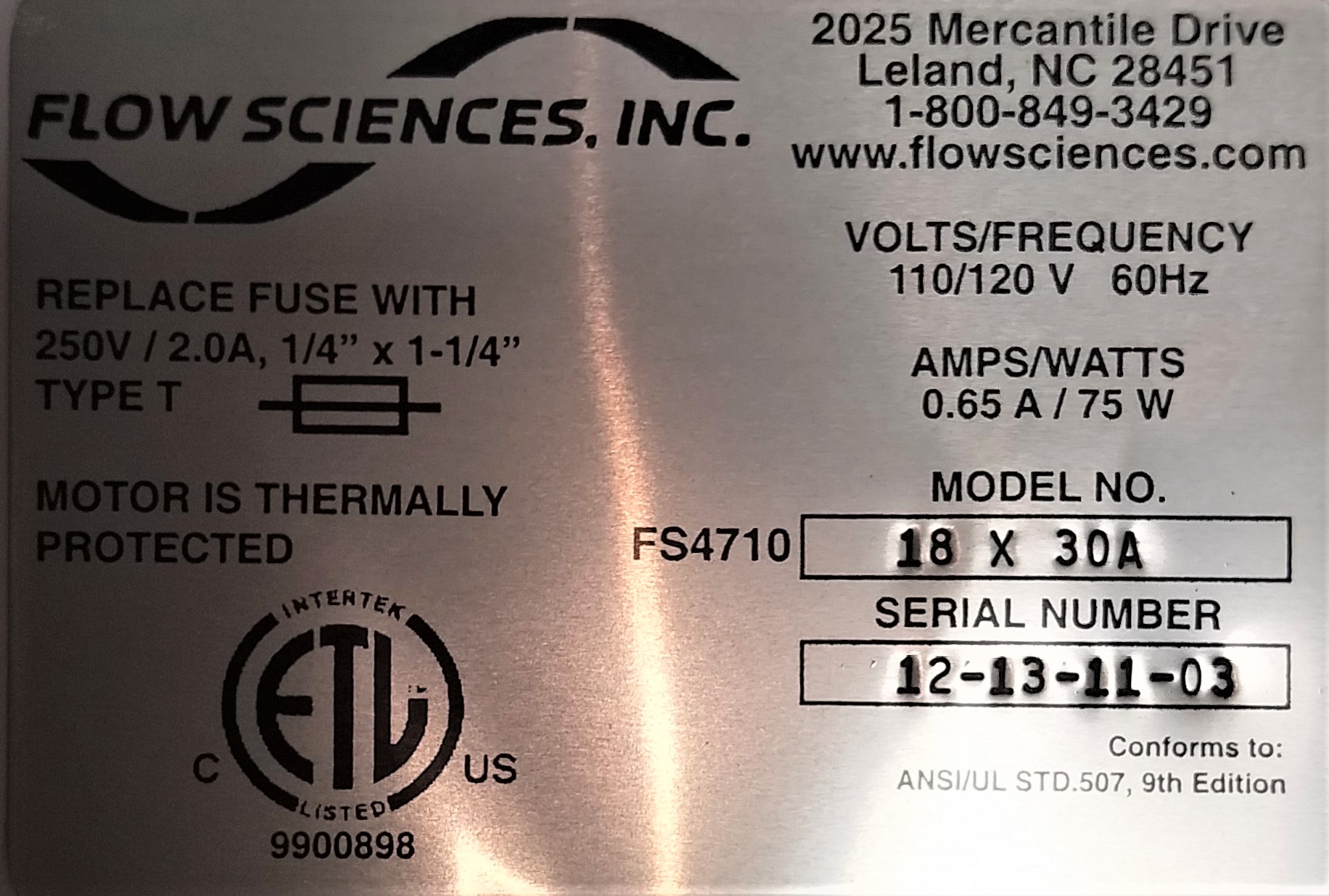 Used Flow Sciences FS4710 - FS11300A Dual HEPA BIBO Balance Enclosure with FS1645 Air Monitor