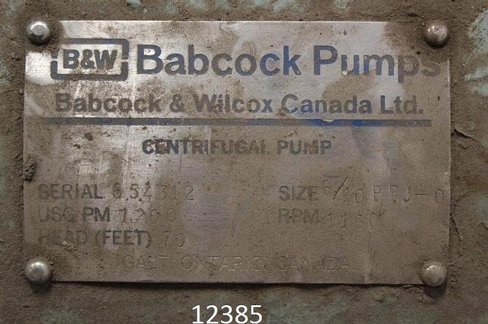 Used Babcock & Wilcox 654312 Stock/Water Pump, 6" X 10", 1160 Rpm, 7 Ft. Head, 1200 Usgpm, With Motor Base #12385