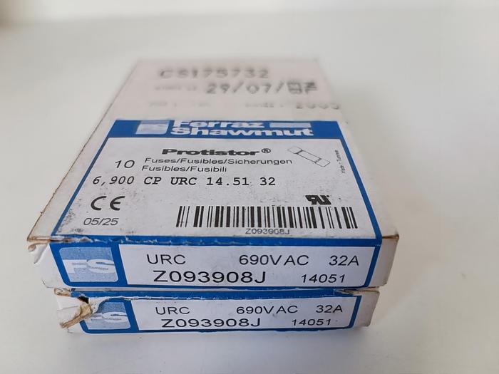 7 Stück Sicherungen, Protistor, 32A, URC 14051, 690V, Ferraz Shawmut neu