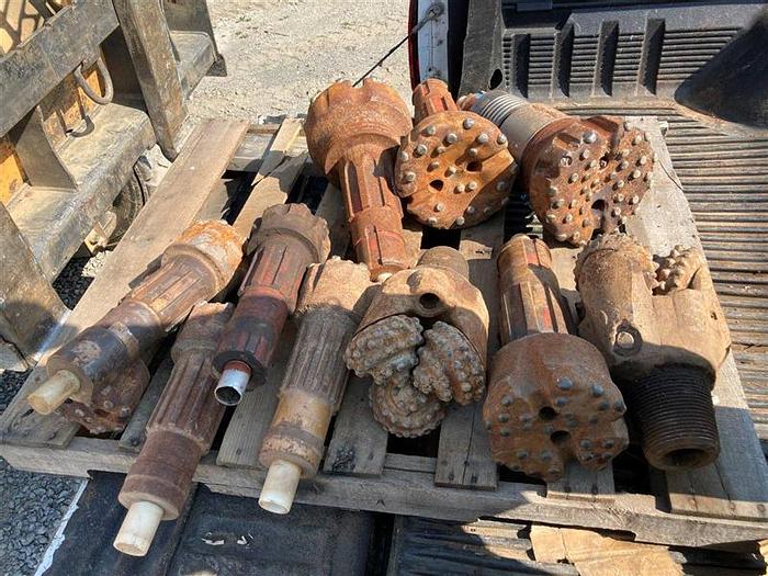 Used Lot of 8 Hammer Bits, Chuck & 2 Tri-cone Bits