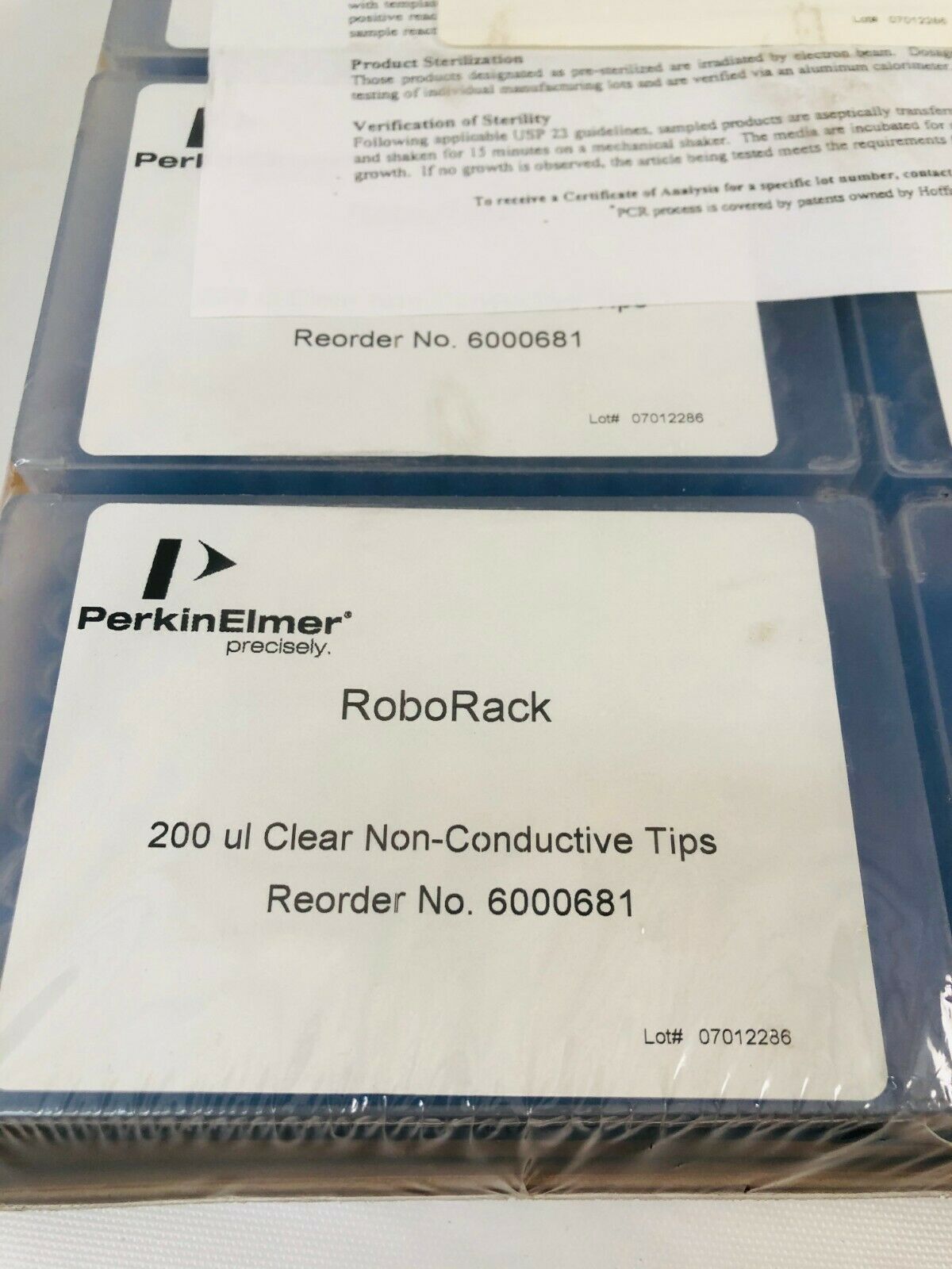New open box Perkin Elmer RoboRack 6000681 Clear Tips - 200µL (Box of 10 Trays)