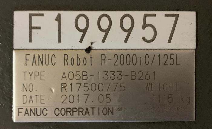 Used FANUC R2000iC/125L 6 AXIS CNC ROBOT WITH R30iB CONTROLLER, IR VISION, 125KG X 3,100 MM H REACH