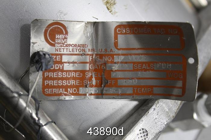 Used Wey Valve 6" Air Operated Knife Gate Valve, CF8M Body #43890