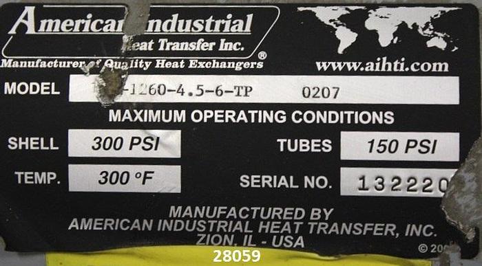 Used American Industrial-Xx-1260-4.5-6-Tp-Shell And Tube Heat #28059