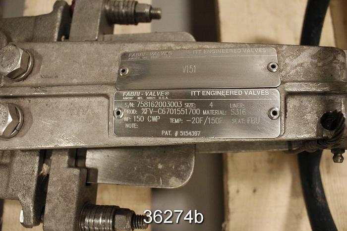 Used Fabri 4" Hand Operated Knife Gate Valve #36274