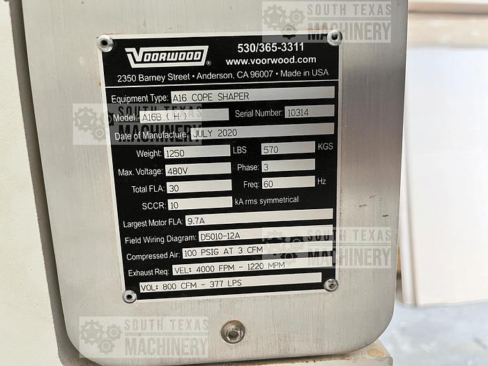 Used 2020 Vorwood A16 Cope Shaper