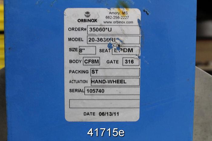 Used Orbinox 20-3636RI 8" Hand Operated Knife Gate Valve #41715