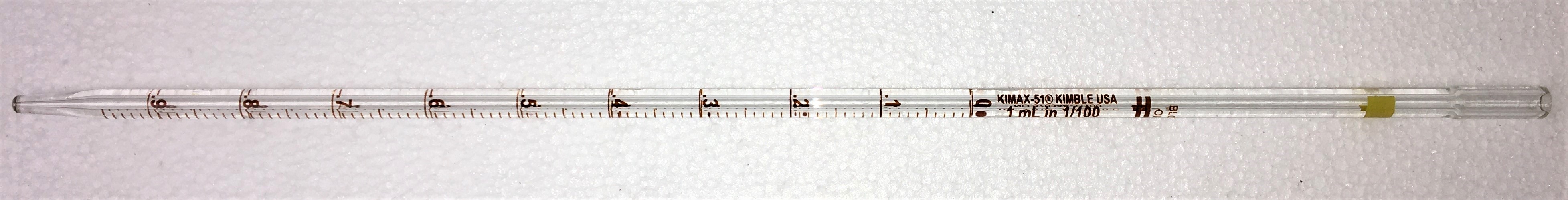 New Open Box Kimble 37034A-11100 KIMAX-51 Bacteriological Pipet - 1.1mL (Pack of 6)