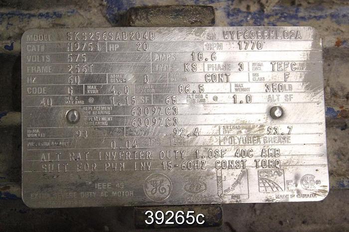 Used General Electric 20 HP Ac Motor, 1770 Rpm, 5KS256SAB204B #39265