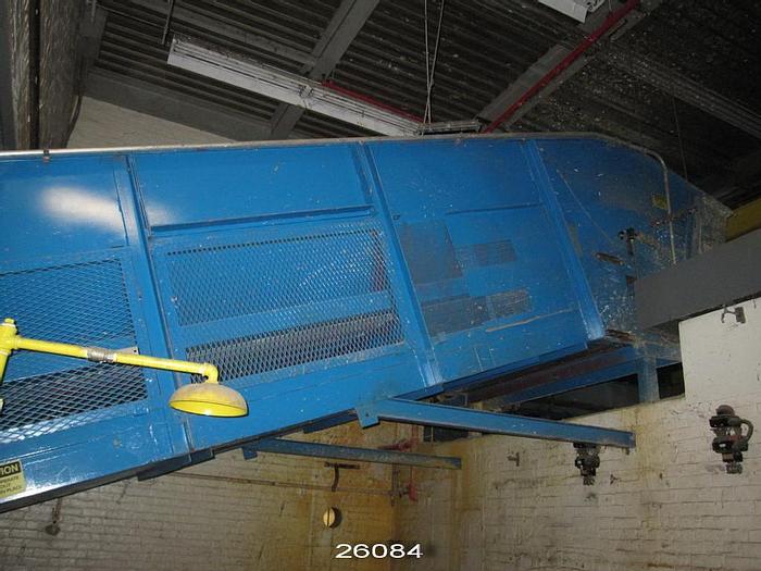 Used Peak Industries  Pulper Feed Conveyor, 34' Long, 68" Width On Belt Between Sidewalls, Rubber Belt With Steel Slats #26084