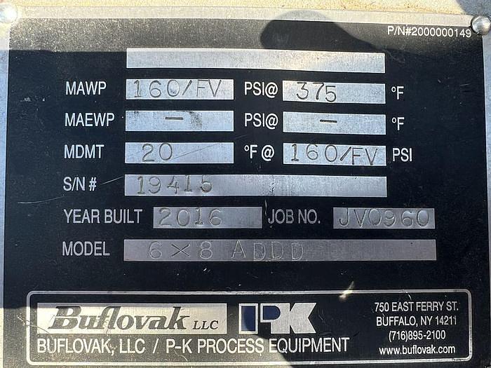 Used 6" DIA. X 8" FACE BUFLOVAK DOUBLE DRUM DRYER - S/S