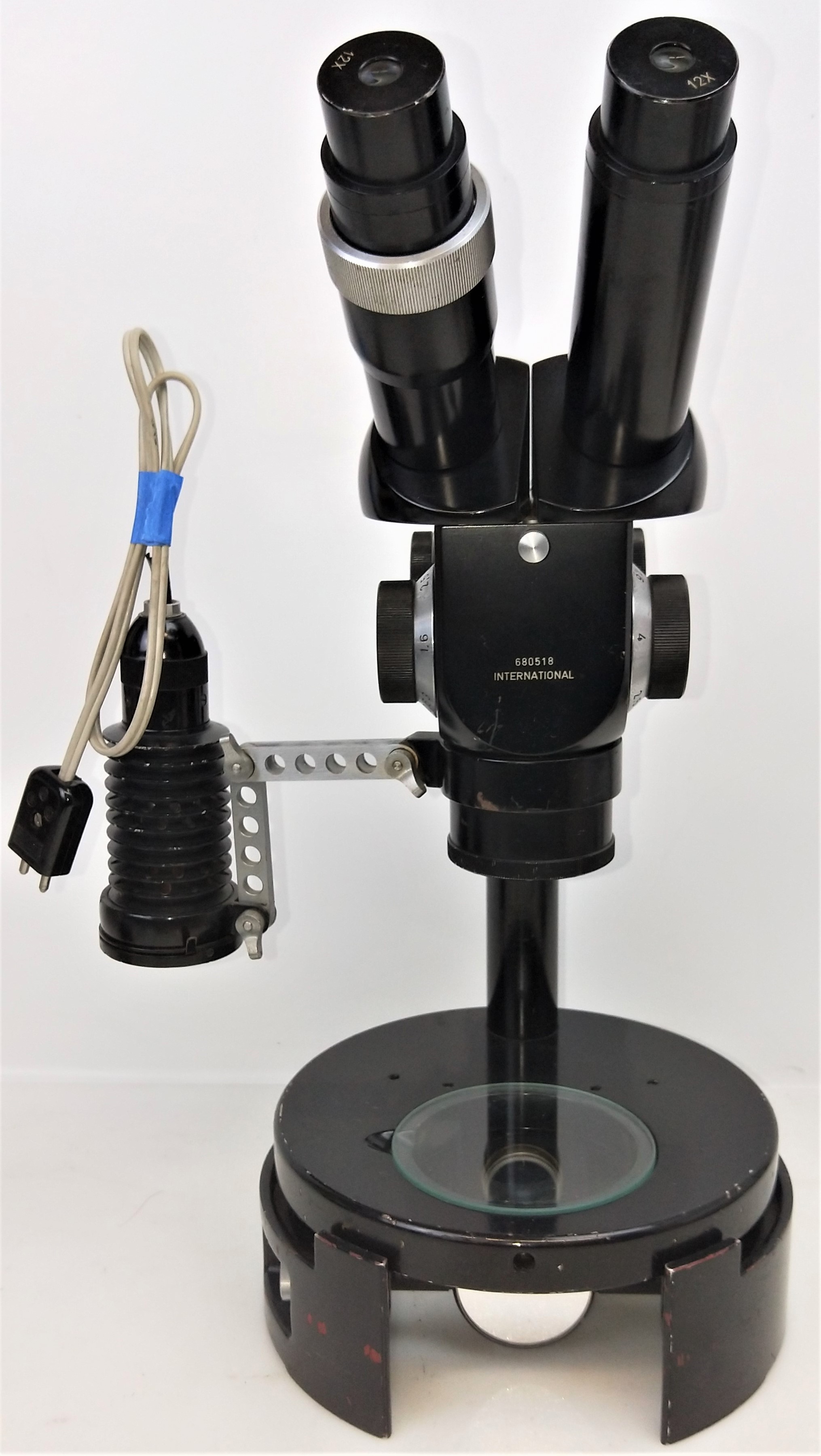 Used International Binocular Stereo Microscope with Variable Transformer and Lamp - 7.56X to 48X