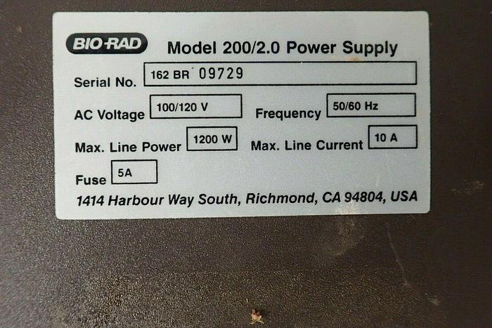 Used Bio-Rad Model 200/2.0 Electrophoresis Power Supply with Cable