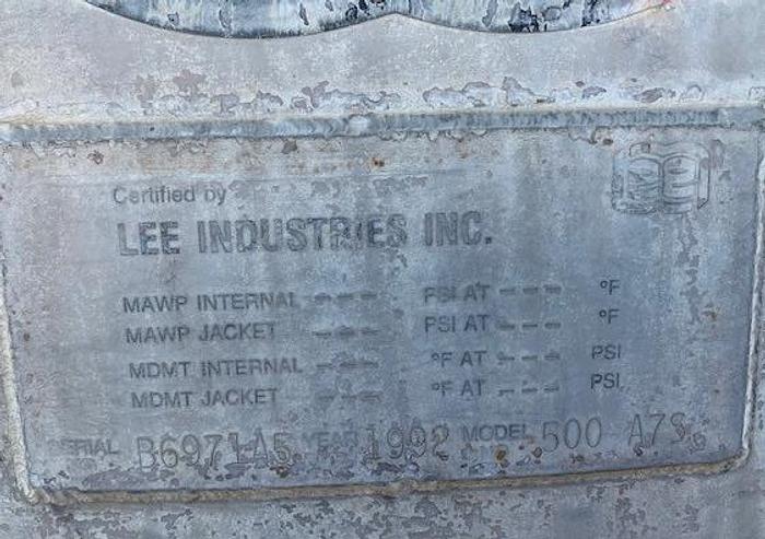 Used 500 Gallon Lee Stainless Steel Mixing Kettle Model 500 A7S