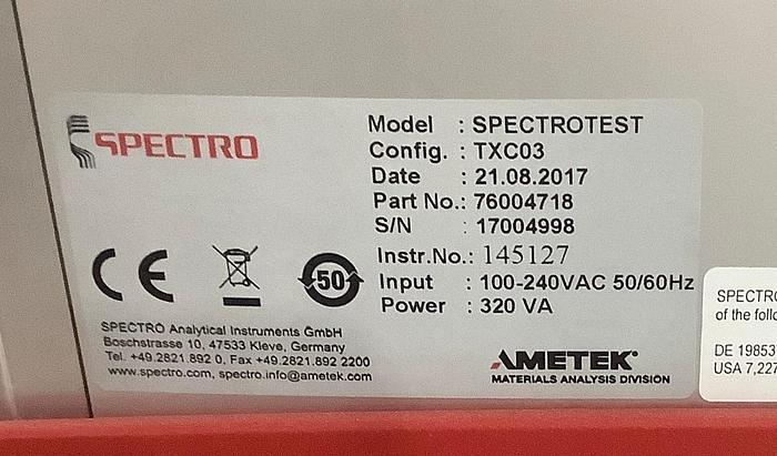Used 2017 SPECTRO SPECTROTEST TXC03 SPECTROMETER (On Hold)