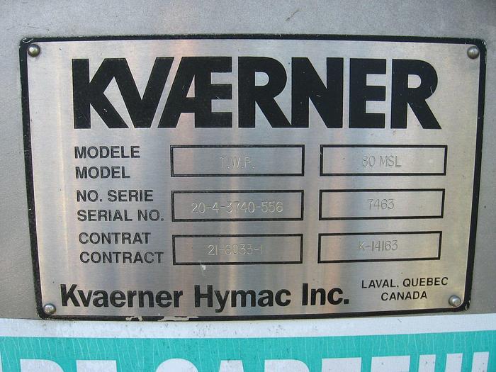 Used 2.1M (85") KVAERNER HYMAC 80MSL DEWATERING BELT PRESS