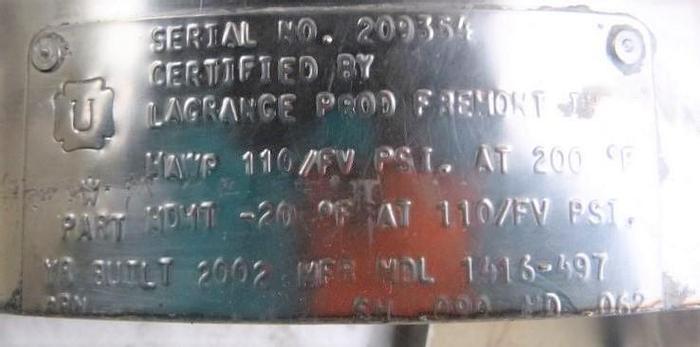 Used Tank, 5 Gallon, S/st, 110 PSI, Full Vac, LaGrange, A #S743474