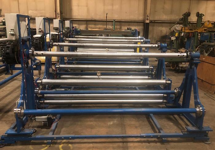 Used 80" DOUBLE E SHAFTED UNWIND STANDS W/ TENSION CONTROLS MFG. 2013