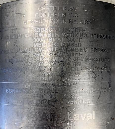 Refurbished CONTHERM 6"x9 Surface scrape heat exchanger