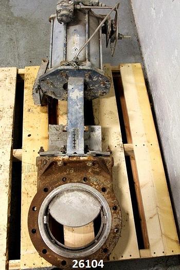 Used Dezurik 827 Air Operated Knife Gate Valve, 10", Cast Iron Body, Stainless Steel Wetted, 316 Stainless Steel Liner, 316 Stainless Steel Gate, 316 Stainless Steel Seat, 150 Psig Cwp, 450 F Max Temperature #26104