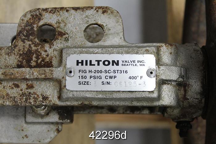 Used Hilton H-200-SC-ST316 3" Hand Operated Knife Gate Valve #42296