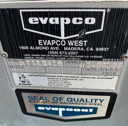 Used Refrig, Cooling Tower, 518 T, Evapco, S/ST, Mdl AT112-418, D #S743193
