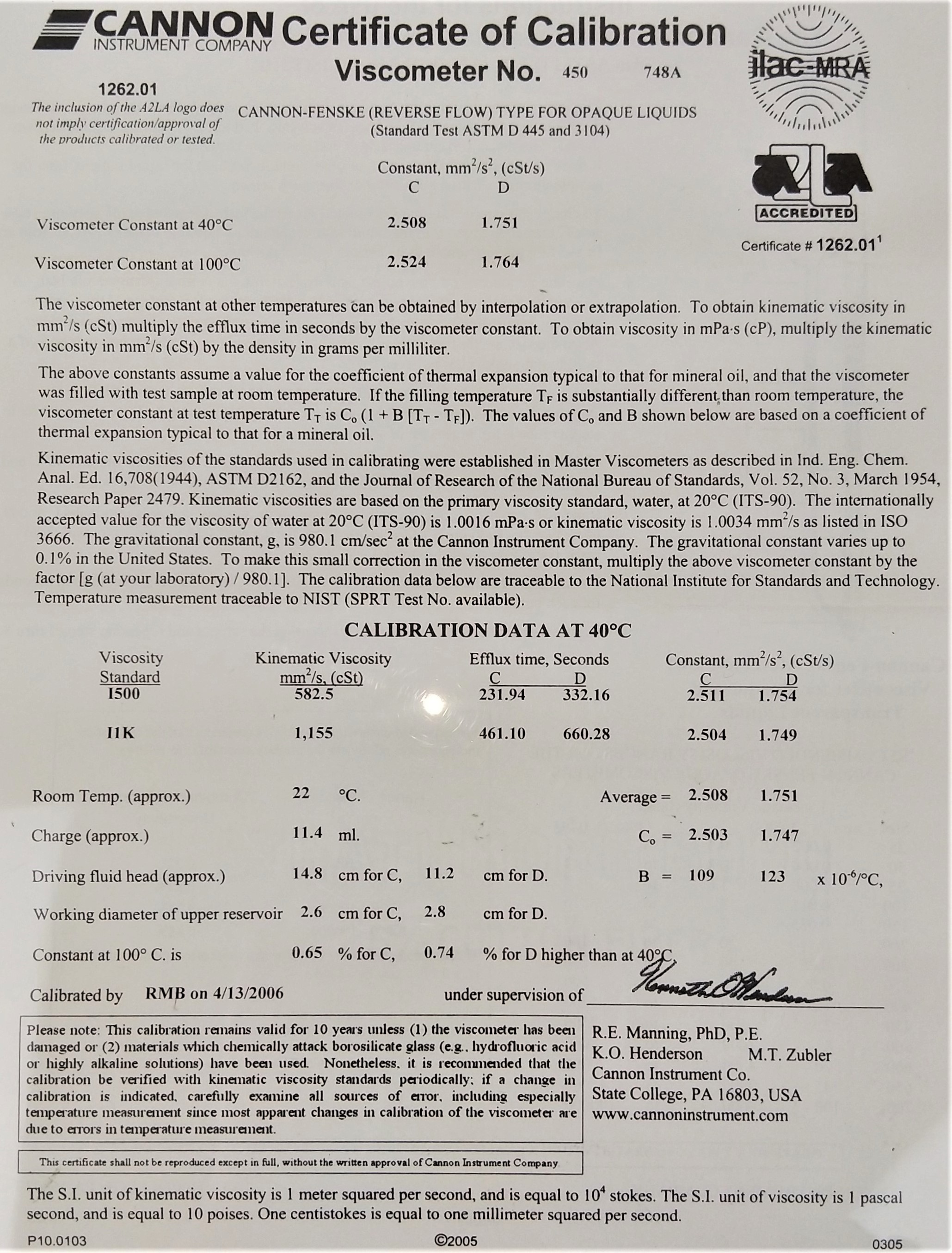 New Open Box Cannon-Fenske CFOC-450 (9721-F77) Certified Opaque Viscometer Tube - Size 450