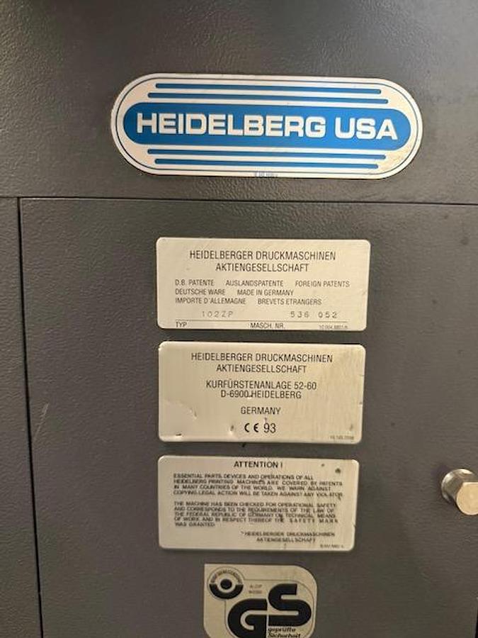 Used Used Early 90's Heidelberg 102ZP