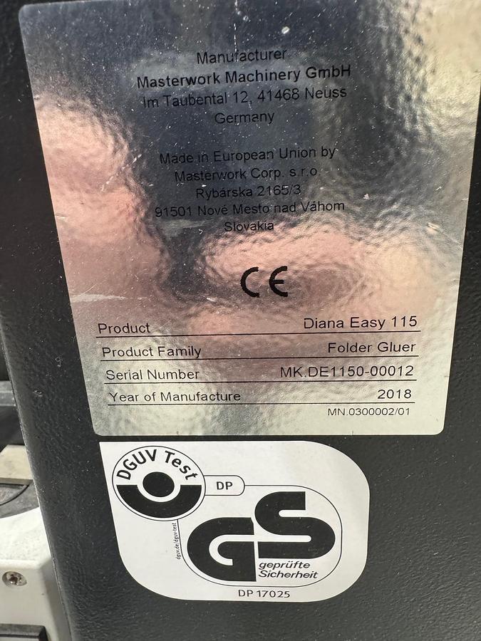 Used Used 2018 Heidelberg Diana Easy 115 folder/gluer