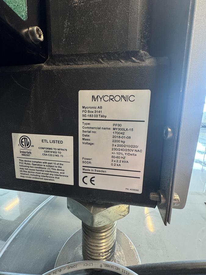 Used 2018 MYCRONIC Pick and Place Machines 2018 Mycronic Mydata MY300LX-15 Pick and Place Machine