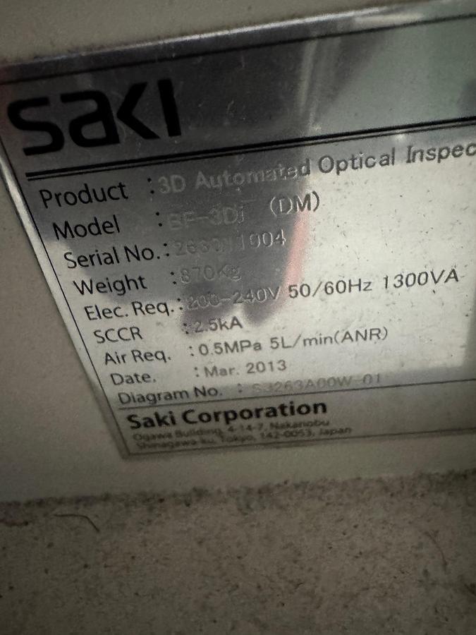 Used 2013 Saki BF-3Di 3D AOI Machine
