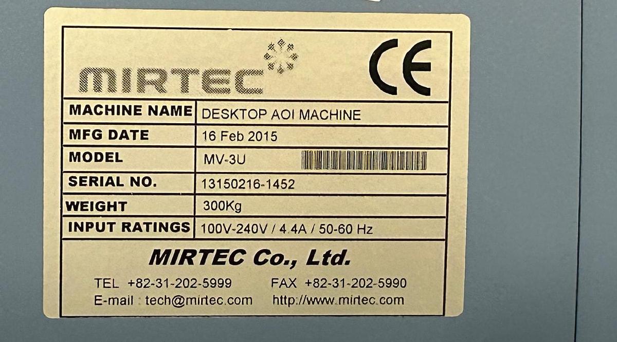 Used (SOLD) 2015 MIRTEC MV-3U LARGE PCB AOI
