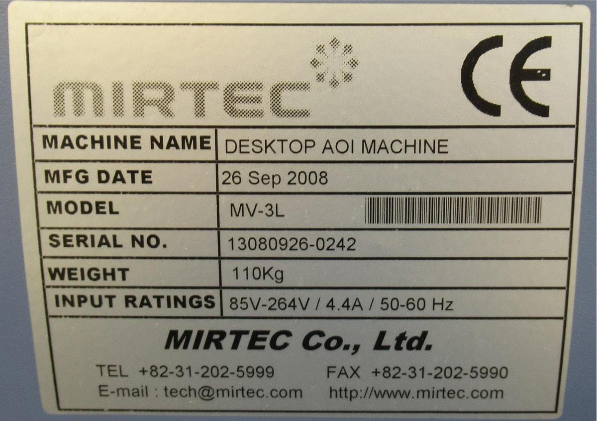 Used (SOLD) 2008 Mirtec MV-3L Desktop AOI