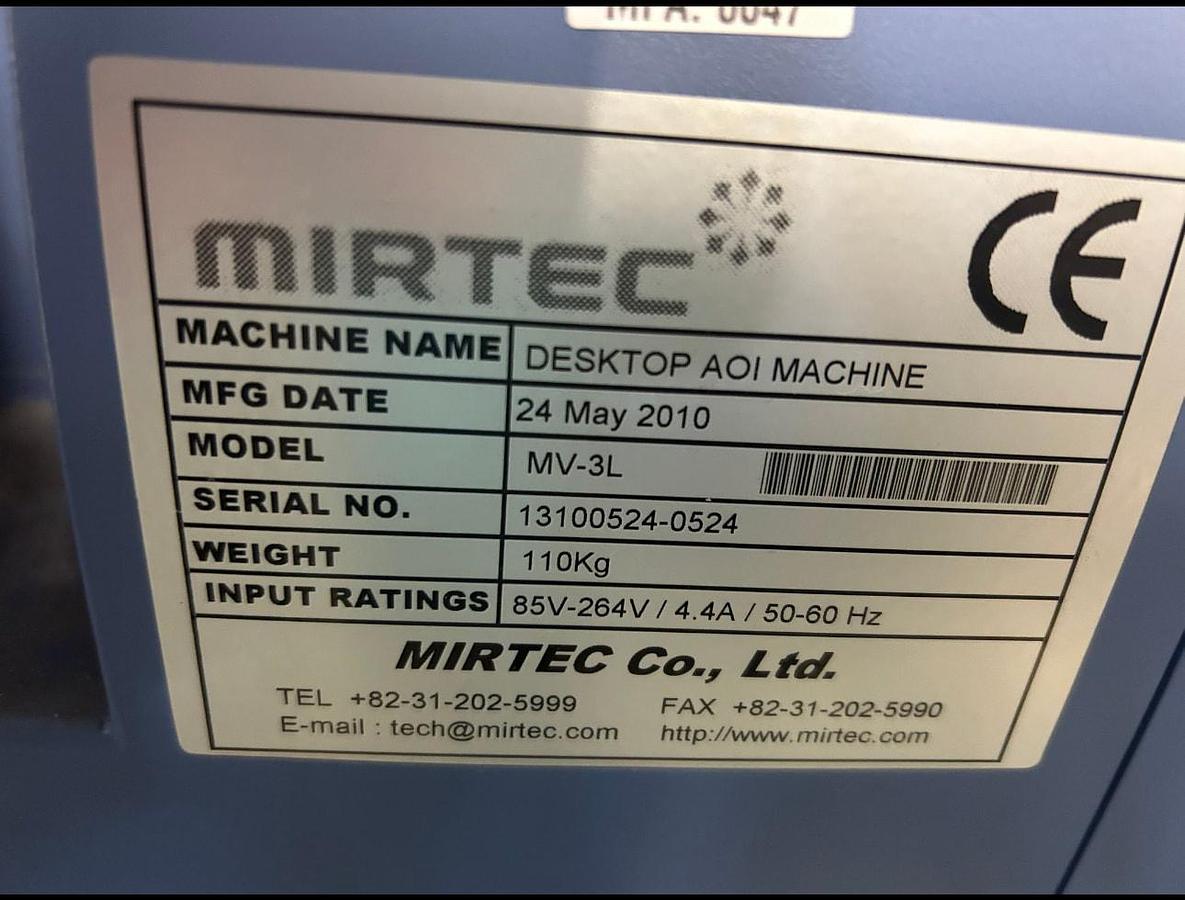Used (SOLD) 2010 Mirtec MV-3L 2D PCB AOI