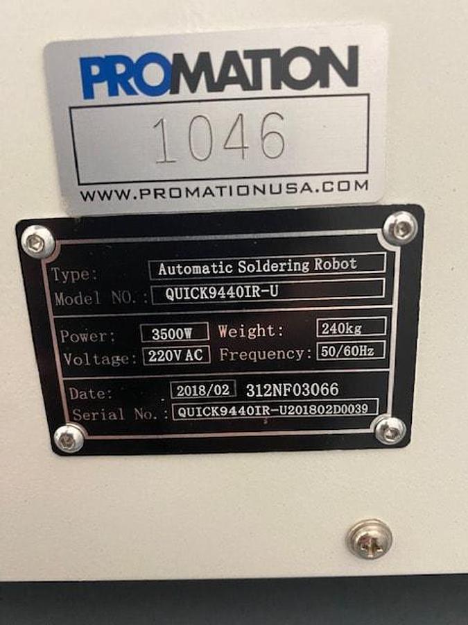 Used (SOLD) 2018 PROMATION Quick9440IR-U Automatic Soldering Robot