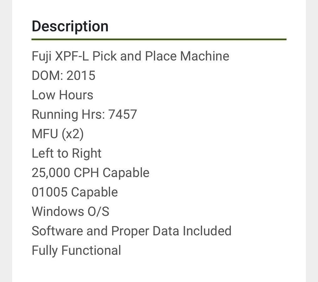 Used (SOLD) 2015 Fuji XPF-L Pick and Place