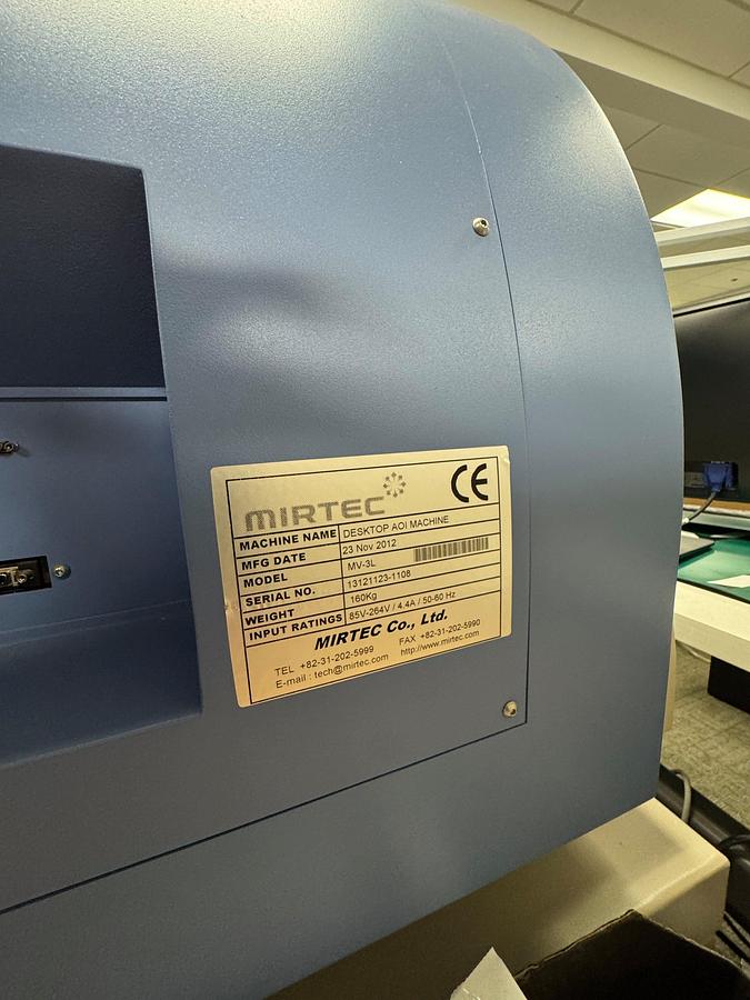Used 2012 Mirtec MV-3L Tabletop AOI Machine