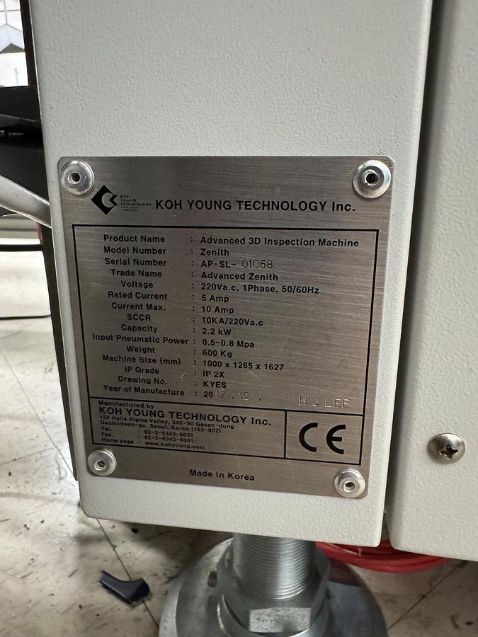 Used KOH YOUNG Advanced ZENITH 3D AOI