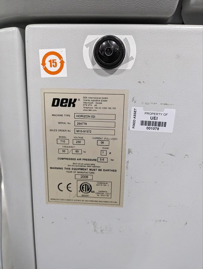 Used (SOLD) 2008 Dek 02i Screen Printer