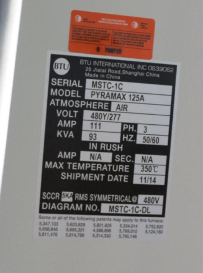 Used (SOLD) 2014 BTU Pyramax 125A Air Only PCB Reflow Oven