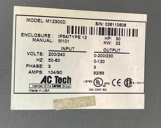 Used AC Tech M12300D 30 HP