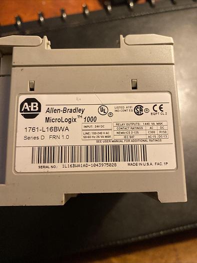 Used Allen Bradley Micrologix 1000 1761-L16BWA SERIES D FRN 1.0