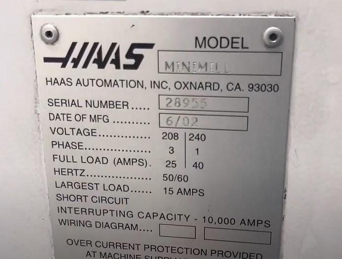 Used 2002 HAAS Mini Mill CNC Vertical Machining Center