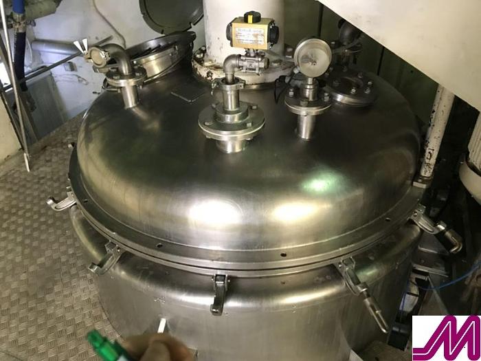 Used Fairfield 500 Gallon Jacketed Full Vacuum Mixer with Contra Rotating Scrape Wall Agitator and Bottom Moued High Shear Mixer