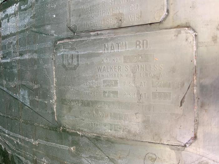 Used Tank, 1,500 Gallon, 316 Stainless Steel, Jacketed, 6' X 7', DT/DB, 50 PSI, AGIT #S743662