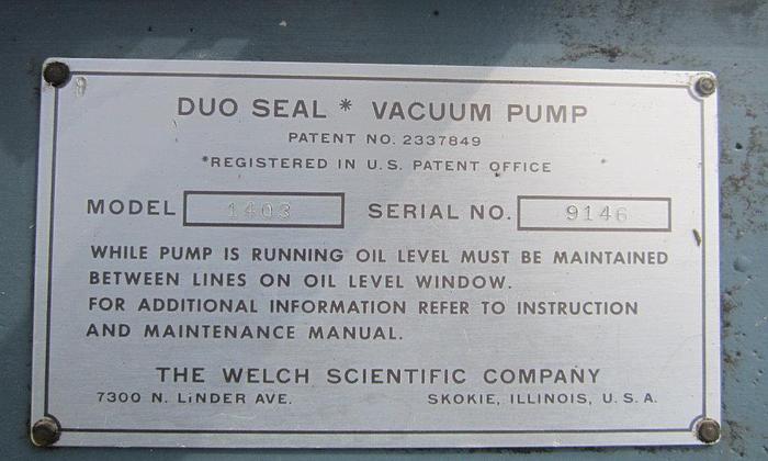 Used Pump, Vacuum, 0.25 Hp, Douseal, Mdl 1403 #S739483